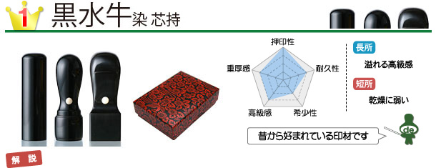 起業・開業・会社設立印鑑　黒水牛 染芯持